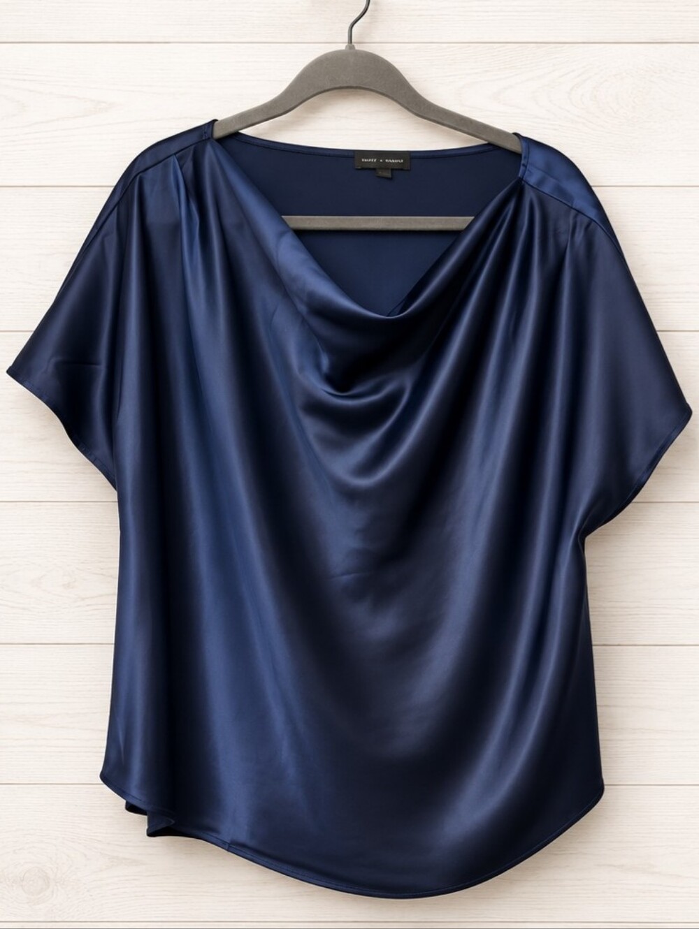 Universal Standard Viva Boat Neck Top Navy Satin Feel Medium 18/20 NWOT